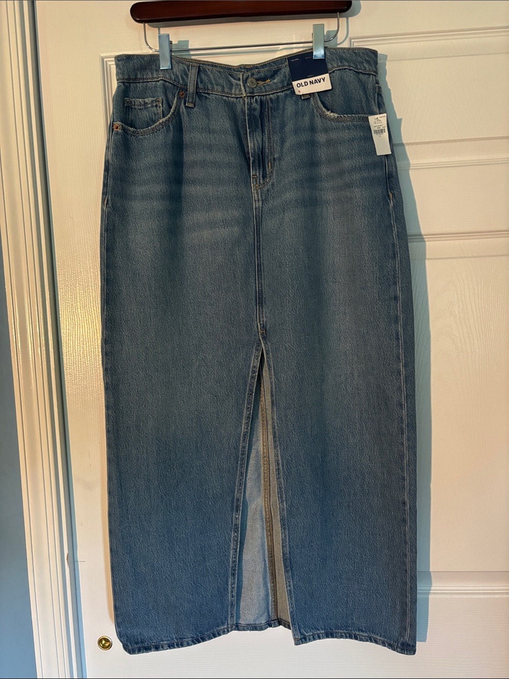 Old Navy Blue Denim Midi Skirt with Front Slit